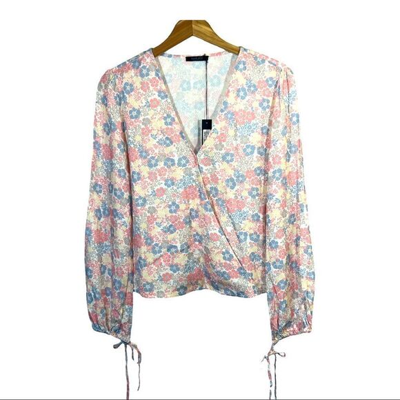 bobi Tops - BOBI BLACK Women’s Faux Wrap Floral Top Pink/Blue Size Small